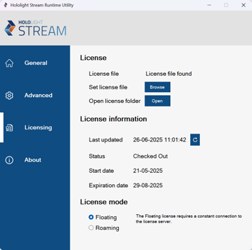 Screenshot_hololight_stream_runtime_utility_licensing_1