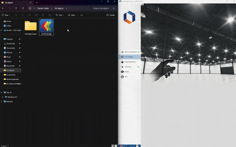 Easily drag and drop 3D files into Hololight Space to view and work with them in XR.