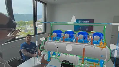 Visualizing a new machine in augmented reality for a handover to production meeting.